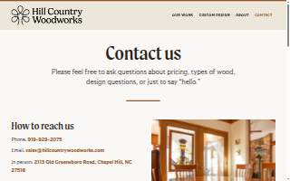 Hill Country Woodworks of Chapel Hill website