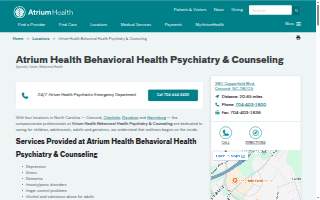 Atrium Health Behavioral Health Psychiatry & Counseling of Concord website