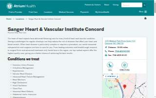 Atrium Health Sanger Heart & Vascular Institute of Concord website