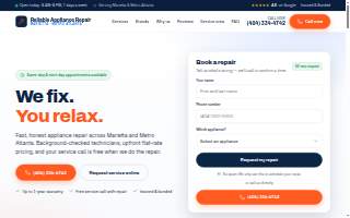 Reliable Appliance Service website
