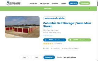 Columbia Self Storage of Millville website