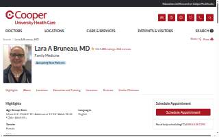 Cooper Primary Care at Mount Laurel (formerly Bruneau Family Care) website