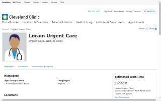 Cleveland Clinic Lorain Urgent Care Clinic website