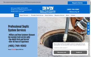 Irwin's Septic Tank Cleaning, Plumbing and Repair of Moore website