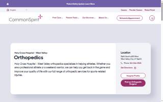 Holy Cross Hospital - West Valley Orthopedics website