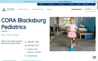CORA Physical Therapy Blacksburg Pediatrics website