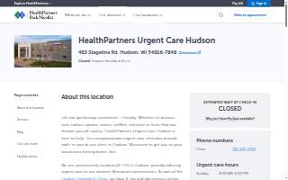 HealthPartners Urgent Care Hudson website