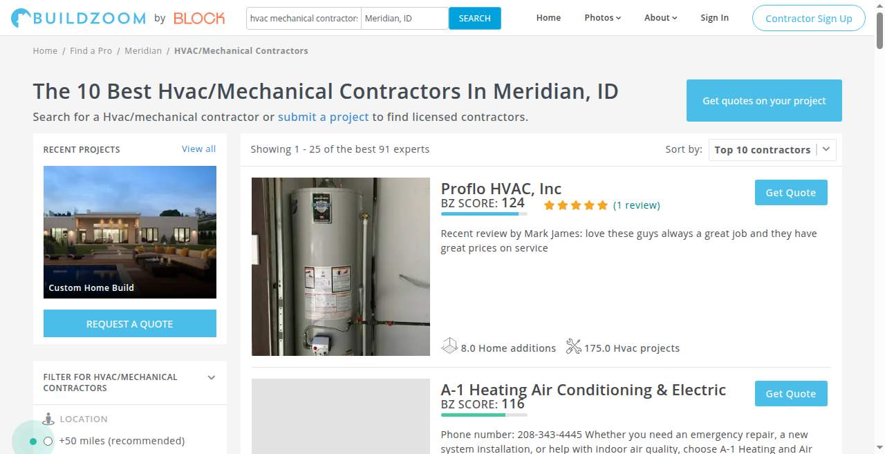 Meridian HVAC & Refrigeration website