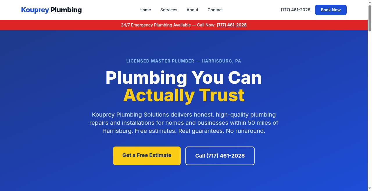 Kouprey Plumbing Solutions website
