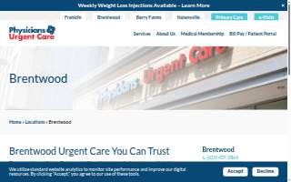 Physicians Urgent Care of Brentwood website