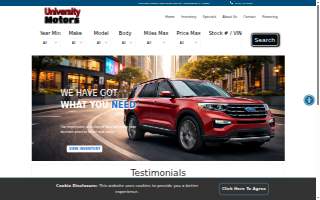 University Motors website