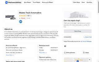 Master Tech Automotive website