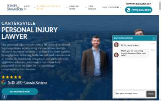 Jones & Swanson, Cartersville Personal Injury Lawyers website