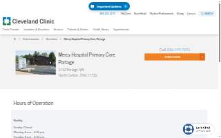 Cleveland Clinic Mercy Hospital Primary Care, Portage website