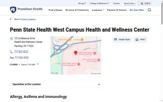 Penn State Health West Campus Health and Wellness Center website