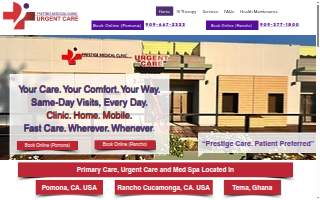 Prestige Medical Clinic and Urgent Care website